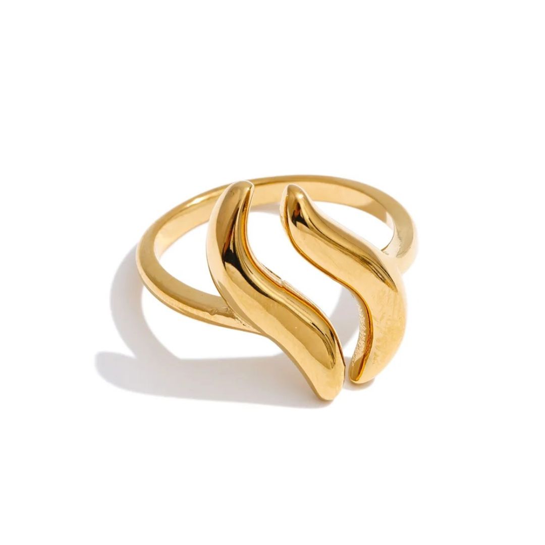 Anillo Ajustable Abierto Con Ondas Geométricas Enchapado En Oro 18K Anillo 05 ZAPRINI Oro 