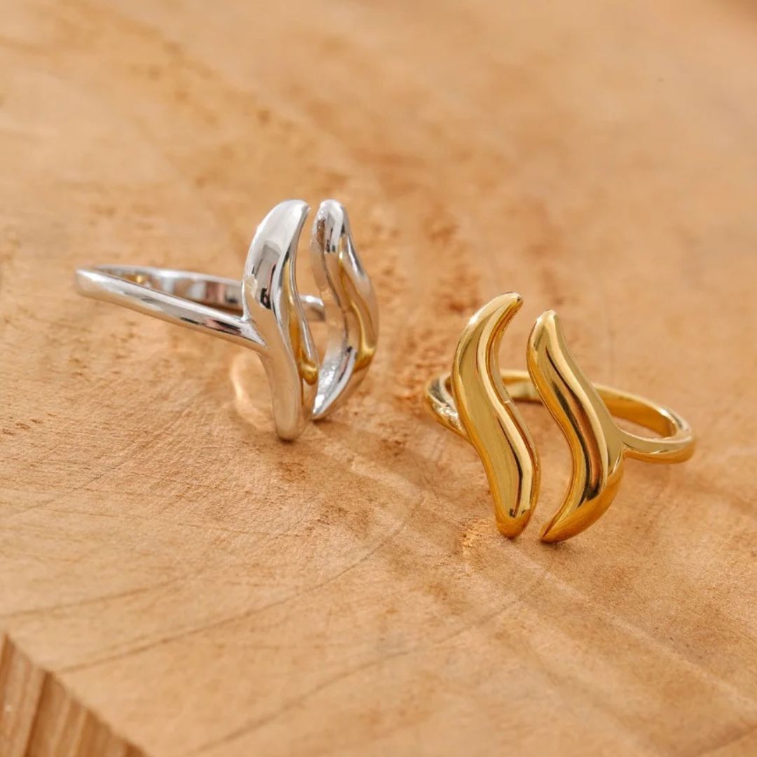 Anillo Ajustable Abierto Con Ondas Geométricas Enchapado En Oro 18K Anillo 05 ZAPRINI 