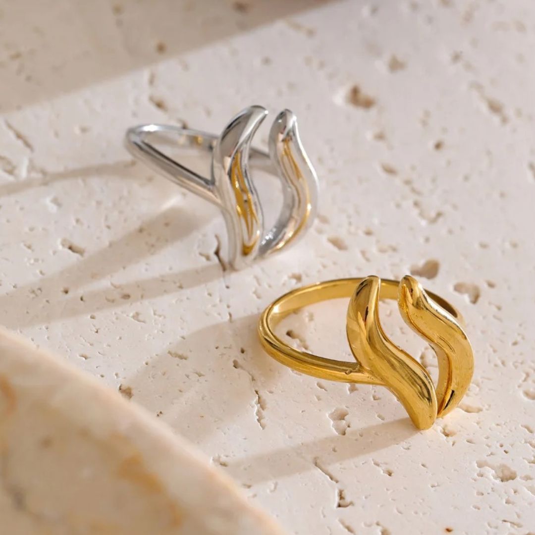 Anillo Ajustable Abierto Con Ondas Geométricas Enchapado En Oro 18K Anillo 05 ZAPRINI 