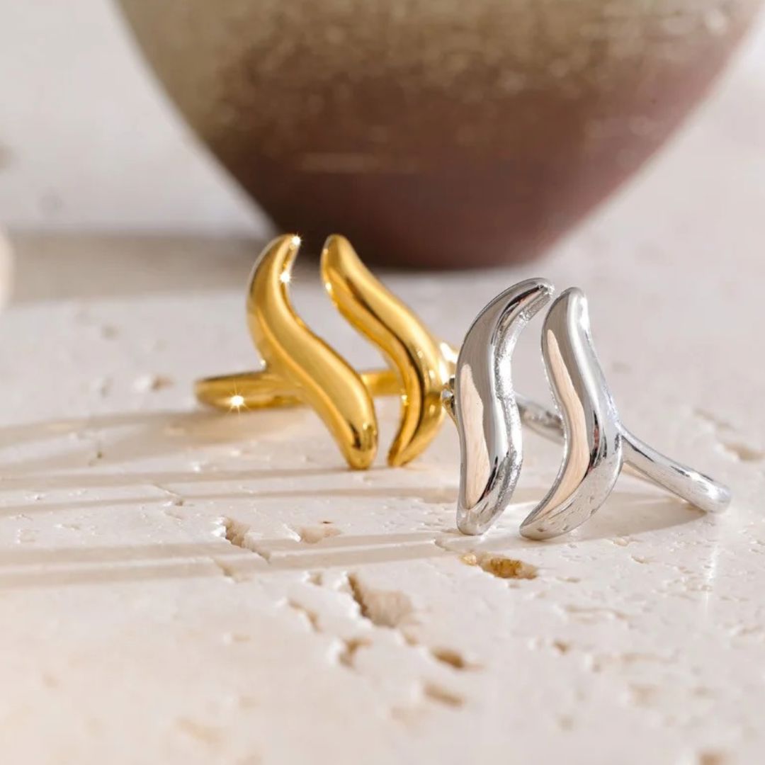Anillo Ajustable Abierto Con Ondas Geométricas Enchapado En Oro 18K Anillo 05 ZAPRINI 