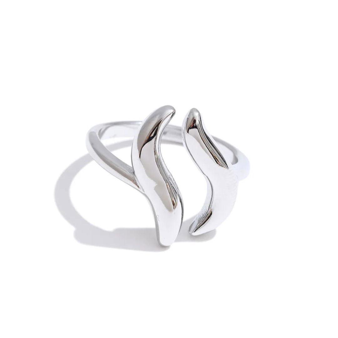 Anillo Ajustable Abierto Con Ondas Geométricas Enchapado En Oro 18K Anillo 05 ZAPRINI Plata 