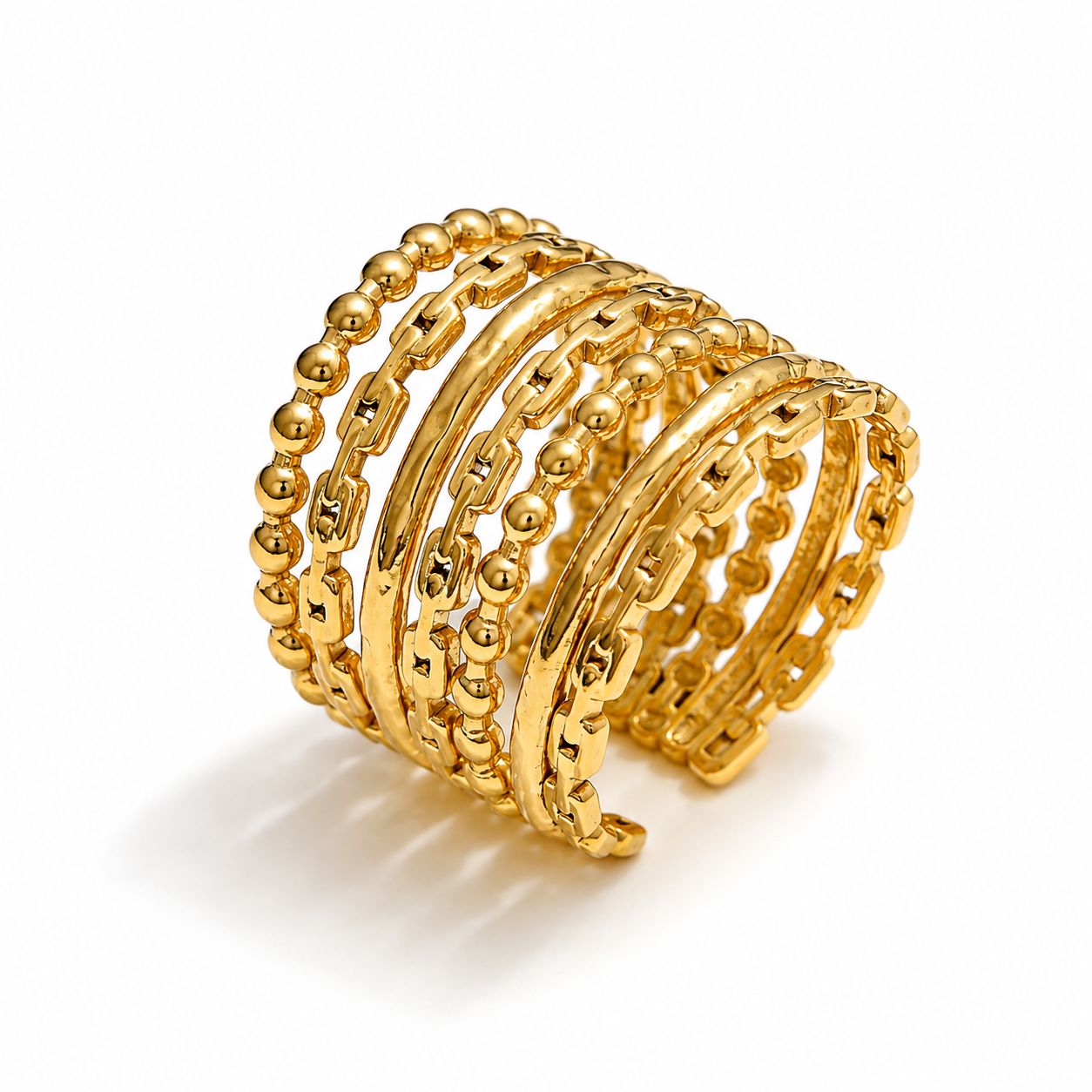 Anillo Ajustable Ancho En Capas Enchapado En Oro 18K Anillo 08 ZAPRINI Oro 