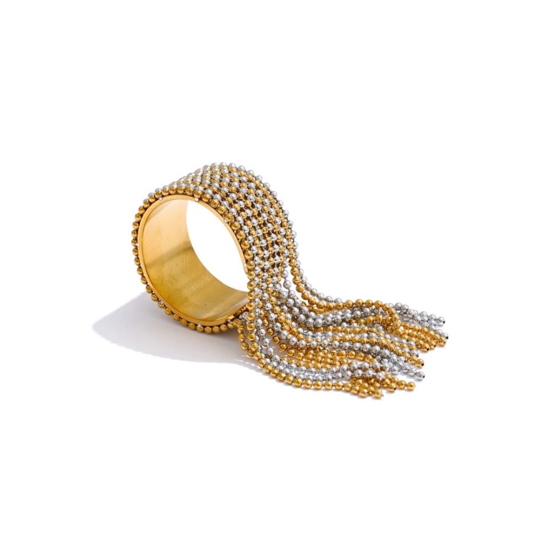Anillo Ajustable Con Borla De Cadena Enchapado En Oro 18K Anillo 02 ZAPRINI Oro y Plata 