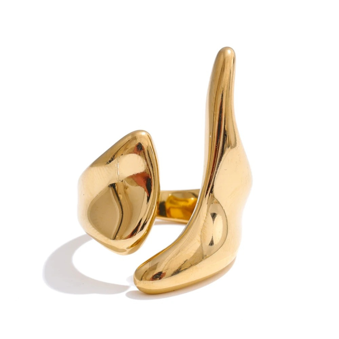 Anillo Ajustable Con Diseño Asimétrico Enchapado En Oro 18K