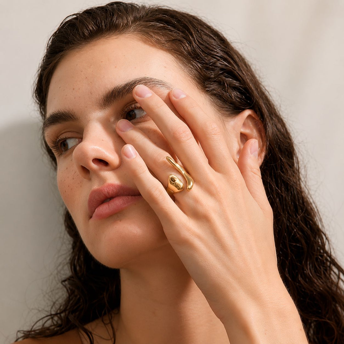 Anillo Ajustable Con Diseño Asimétrico Enchapado En Oro 18K Anillo 05 ZAPRINI 