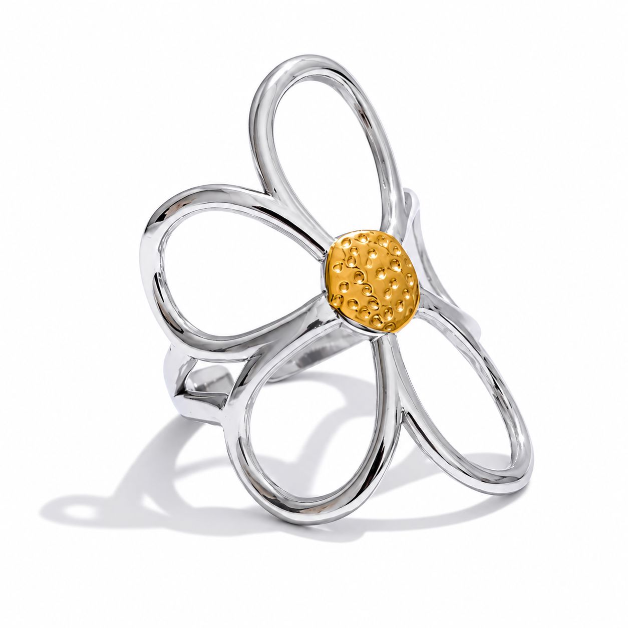 Anillo Ajustable Con Diseño De Flor Enchapado En Oro 18K Anillo 01 ZAPRINI Plata 