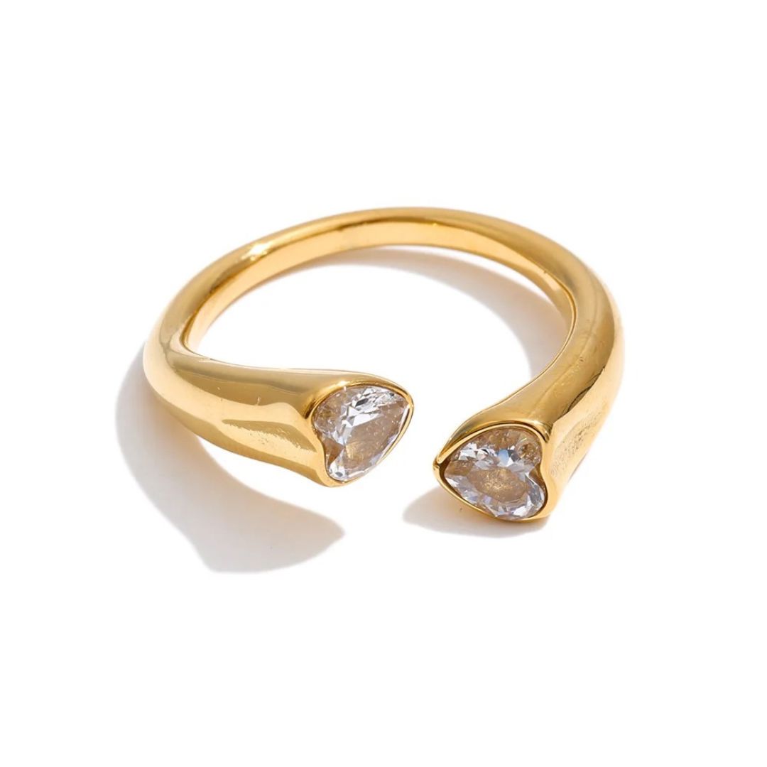 Anillo Ajustable De Corazón De Circonia Cúbica Enchapado En Oro 18K Anillo 04 ZAPRINI Oro 