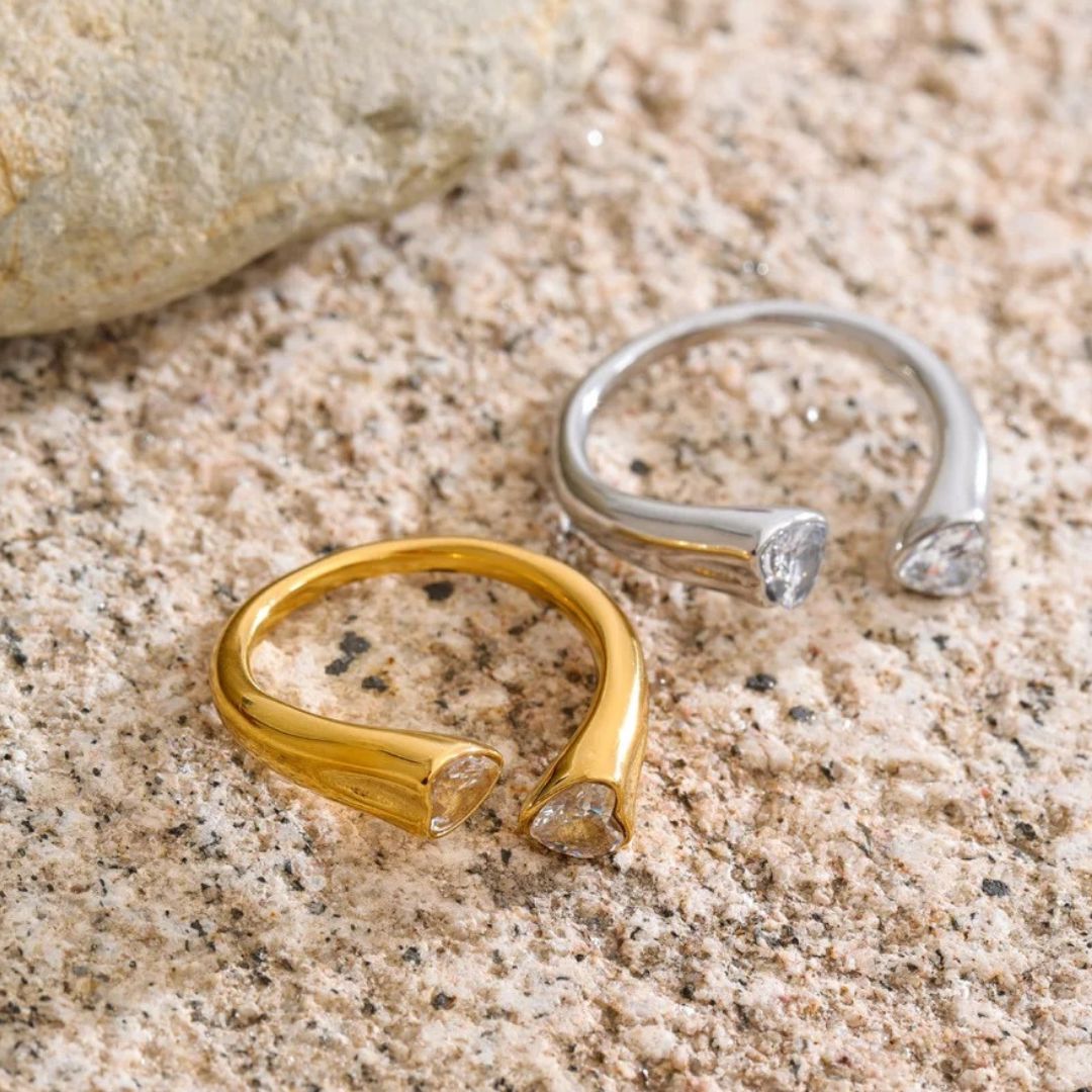 Anillo Ajustable De Corazón De Circonia Cúbica Enchapado En Oro 18K Anillo 04 ZAPRINI Oro 
