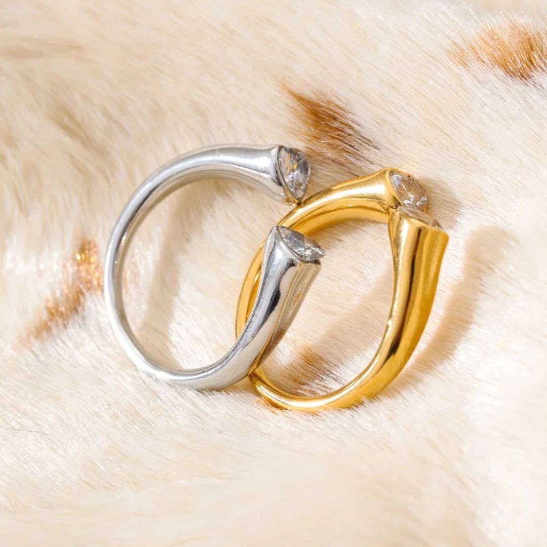 Anillo Ajustable De Corazón De Circonia Cúbica Enchapado En Oro 18K Anillo 04 ZAPRINI 