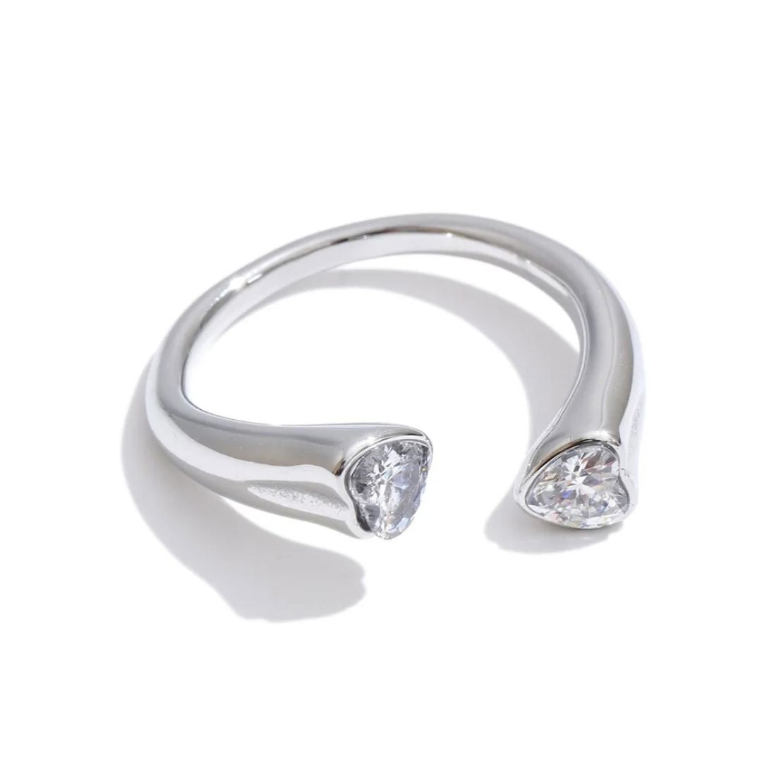 Anillo Ajustable De Corazón De Circonia Cúbica Enchapado En Oro 18K Anillo 04 ZAPRINI Plata 