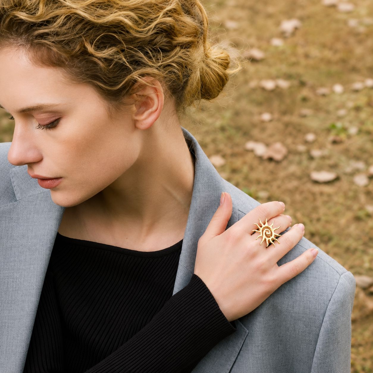 Anillo Ajustable De Sol Enchapado En Oro 18K Anillo 07 ZAPRINI 