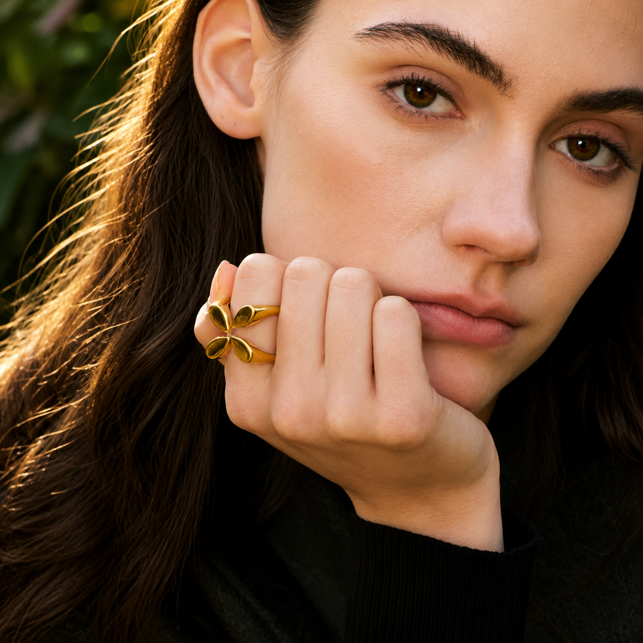 Anillo Ajustable En Forma De Flor Enchapado En Oro 18K