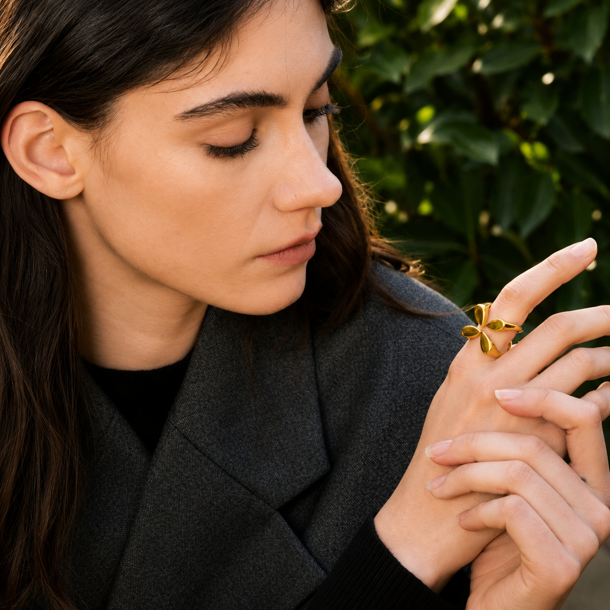 Anillo Ajustable En Forma De Flor Enchapado En Oro 18K
