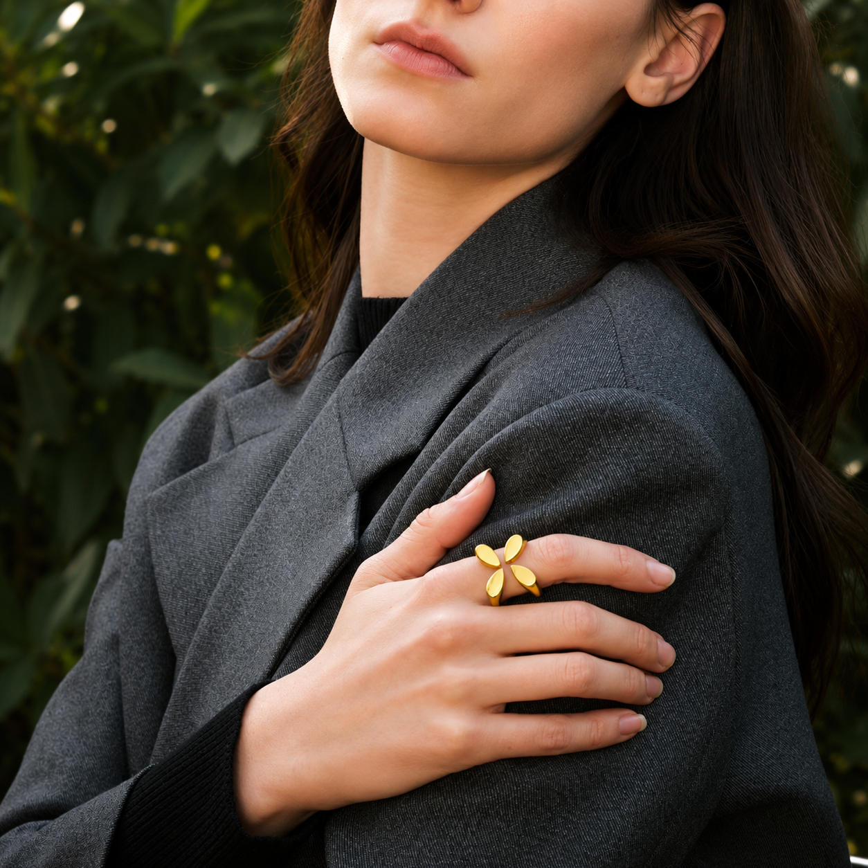 Anillo Ajustable En Forma De Flor Enchapado En Oro 18K