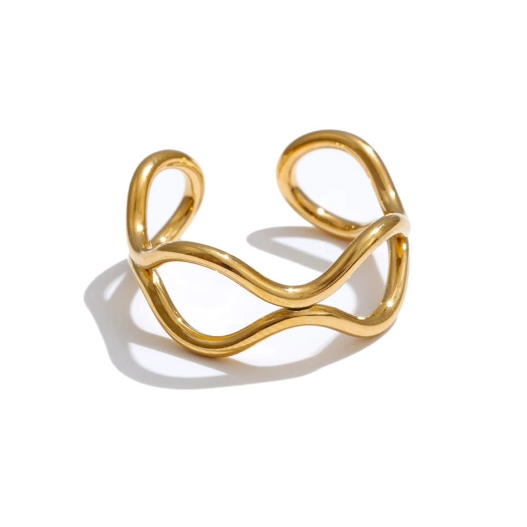 Anillo Ajustable Geométrico Hueco Enchapado En Oro 18K Anillo 01 ZAPRINI Oro 