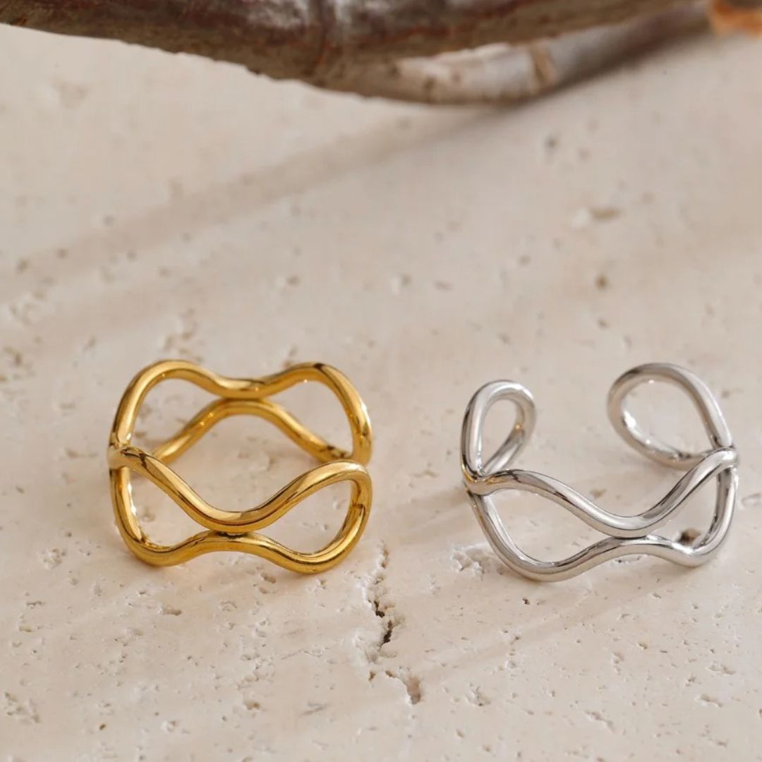 Anillo Ajustable Geométrico Hueco Enchapado En Oro 18K Anillo 01 ZAPRINI 