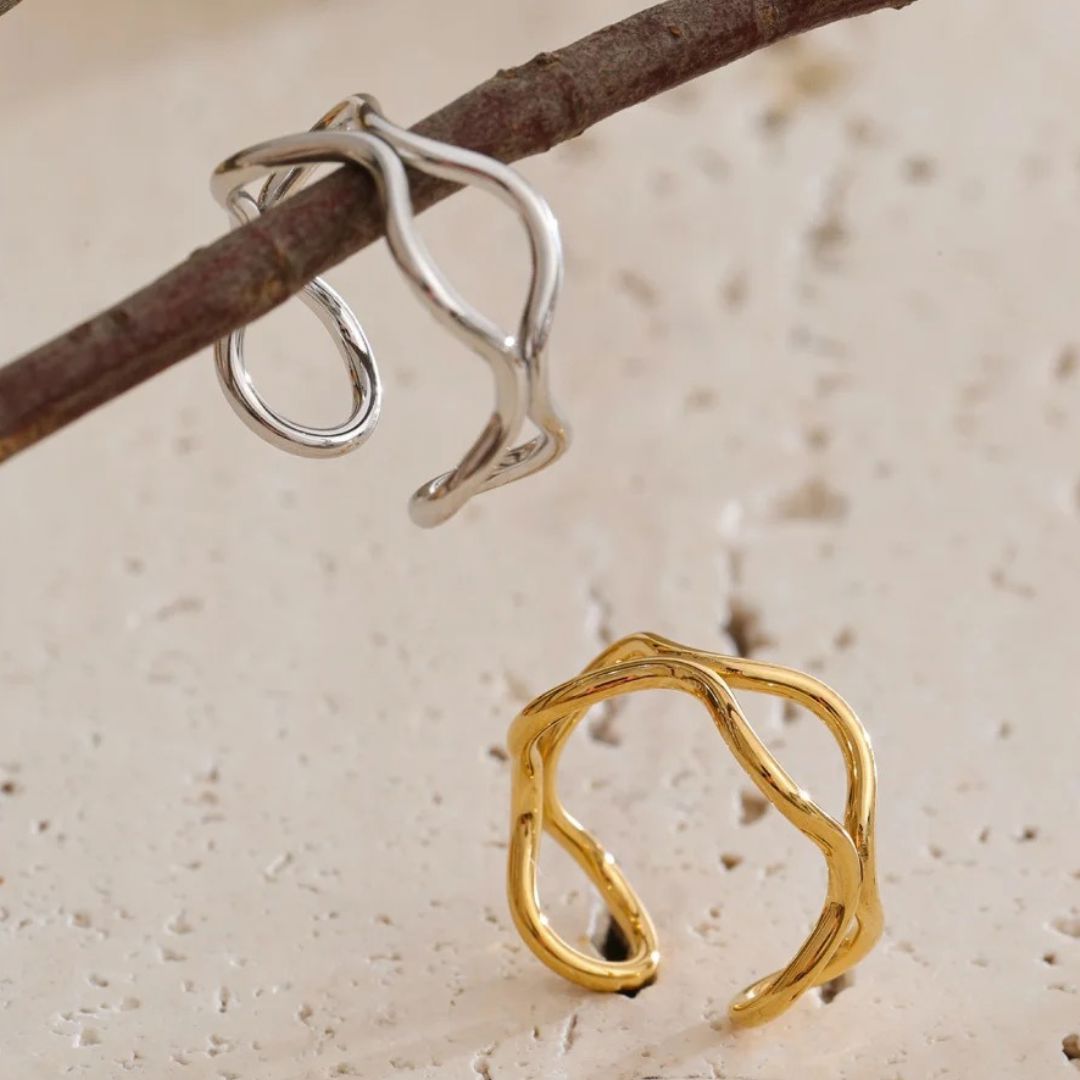 Anillo Ajustable Geométrico Hueco Enchapado En Oro 18K Anillo 01 ZAPRINI 