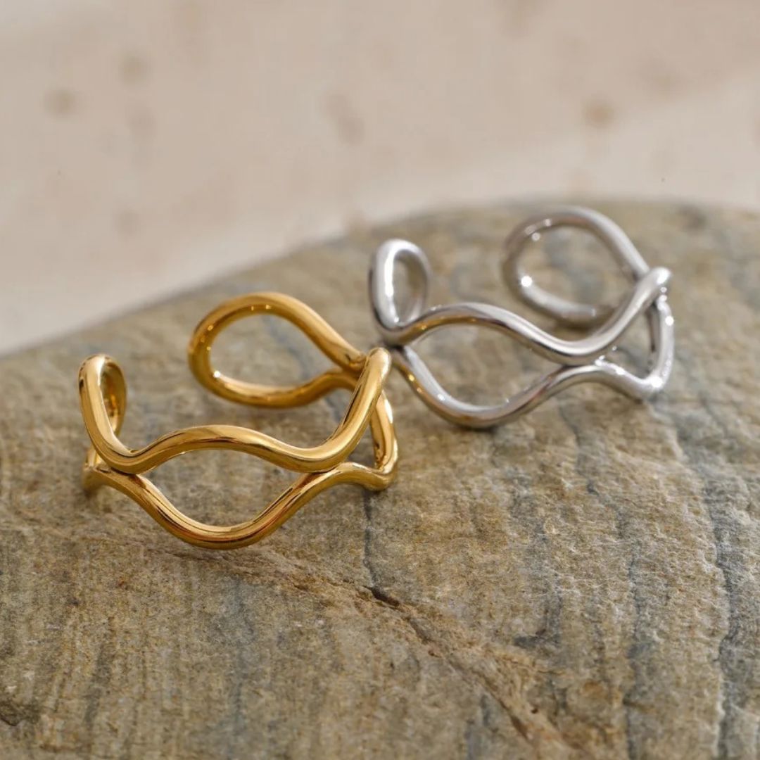 Anillo Ajustable Geométrico Hueco Enchapado En Oro 18K Anillo 01 ZAPRINI 