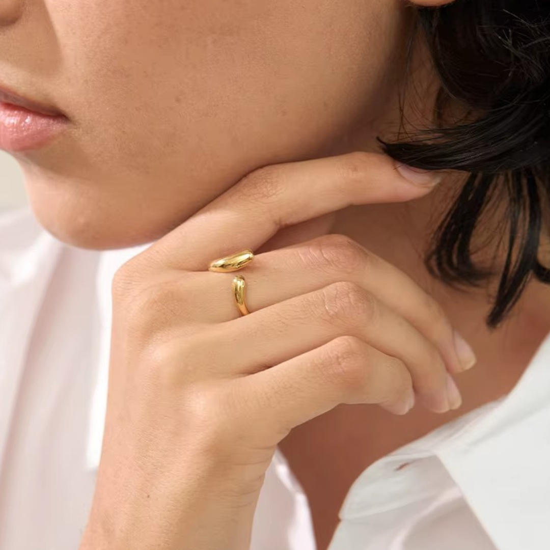 Anillo Ajustable Minimalista Enchapado En Oro 18K