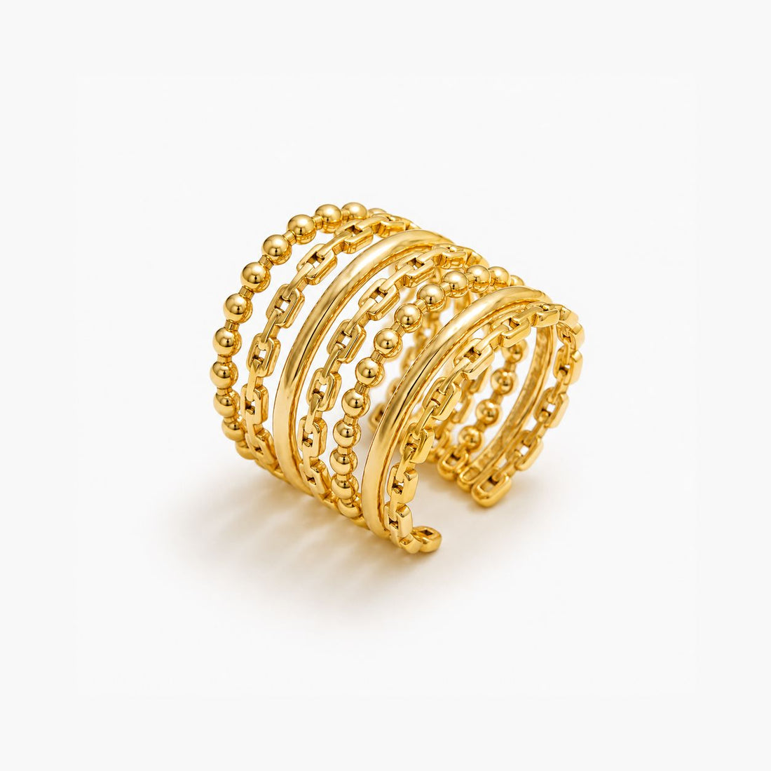 Anillo Ajustable Ancho En Capas Enchapado En Oro 18K Anillo 08 ZAPRINI 