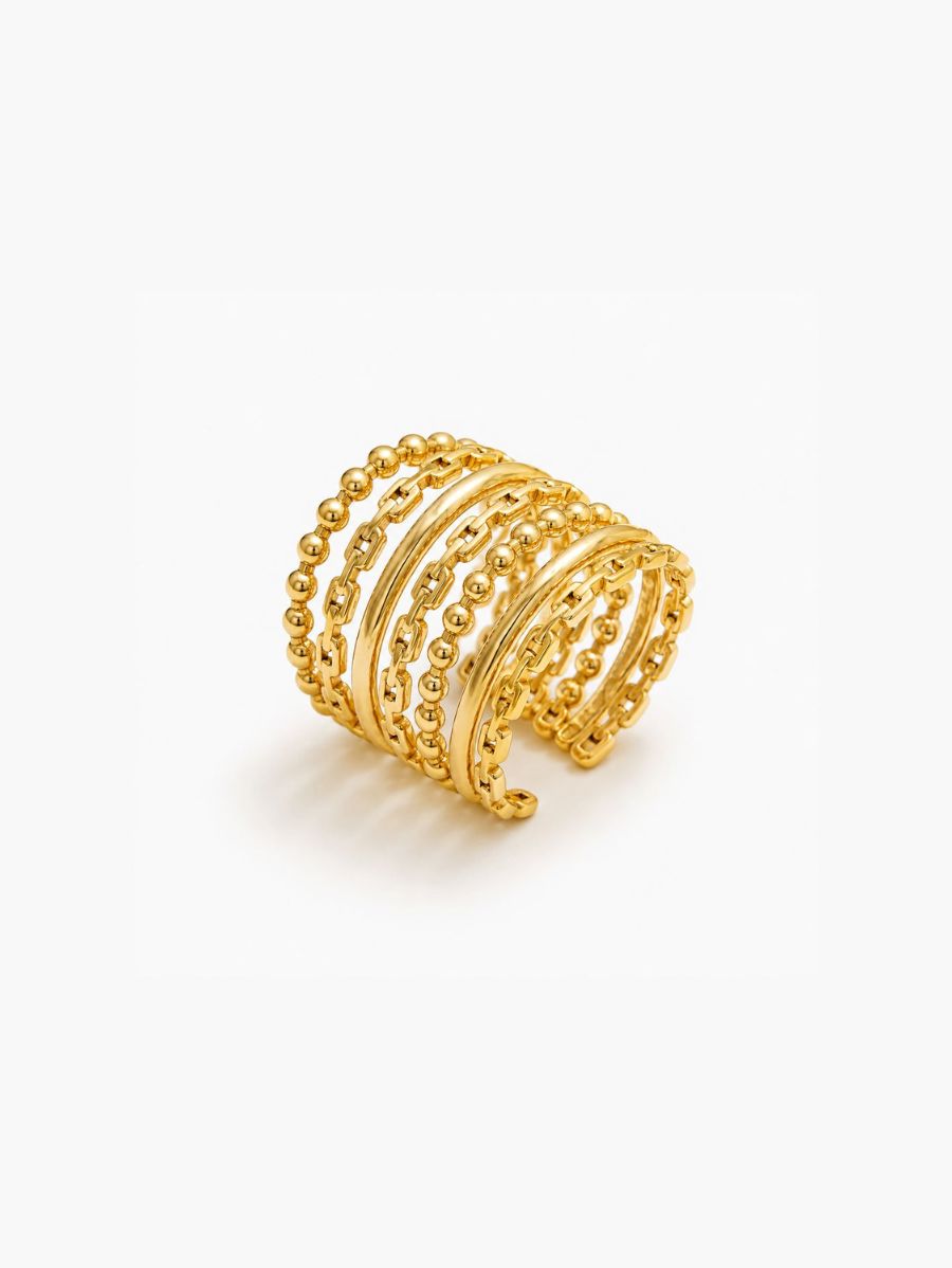 Anillo Ajustable Ancho En Capas Enchapado En Oro 18K Anillo 08 ZAPRINI Oro AJUSTABLE 