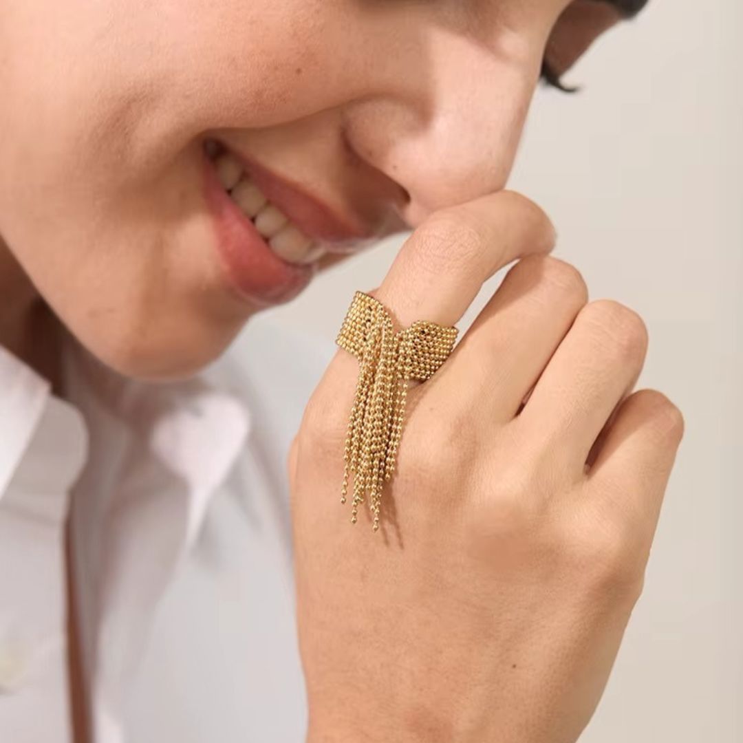 Anillo Ajustable Con Borla De Cadena Enchapado En Oro 18K Anillo 02 ZAPRINI Oro 
