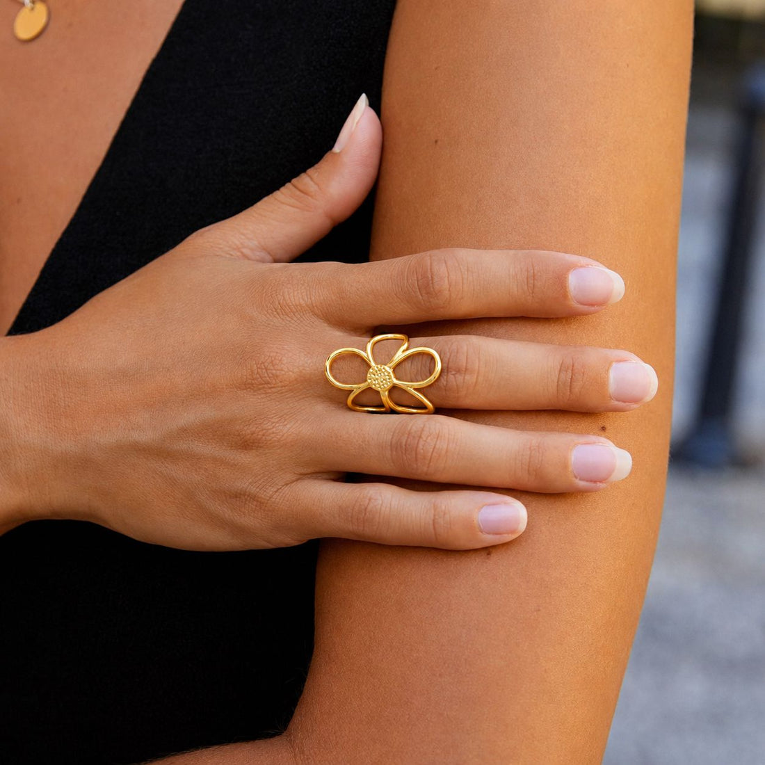 Anillo Ajustable Con Diseño De Flor Enchapado En Oro 18K Anillo 01 ZAPRINI Oro AJUSTABLE 