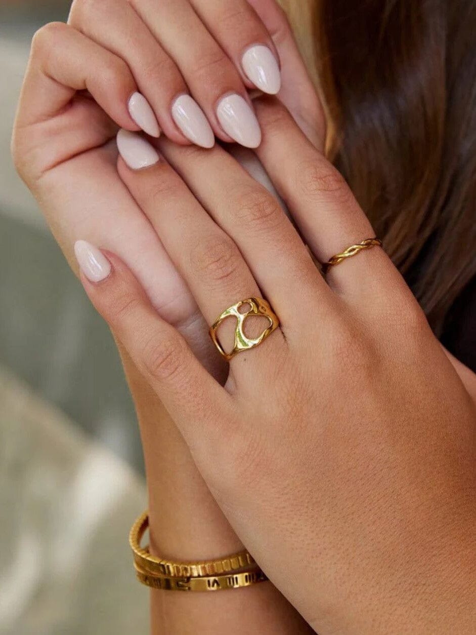Anillo Ajustable Geométrico Hueco Enchapado En Oro 18K Anillo 06 ZAPRINI Oro AJUSTABLE 