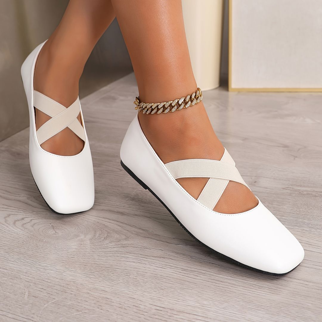 BAILARINAS CON PUNTA CUADRADA Y ELASTICOS Bailarina 4 ZAPRINI Blanco 34 