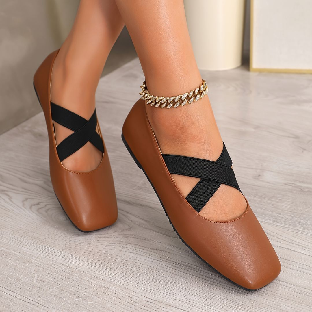 BAILARINAS CON PUNTA CUADRADA Y ELASTICOS Bailarina 4 ZAPRINI Marrón 34 