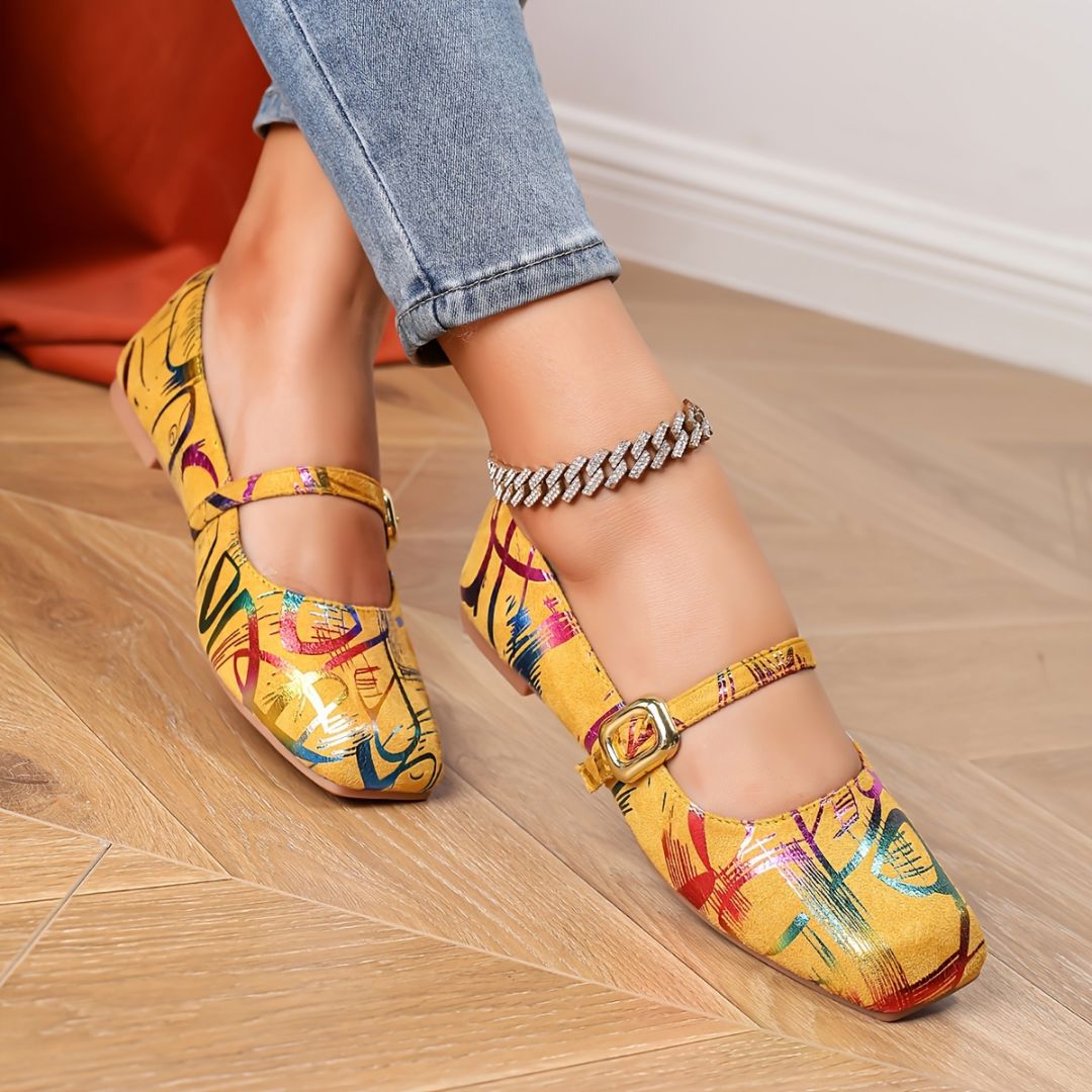 BAILARINAS DE PUNTA CUADRADA CON DISEÑO Bailarina 12 ZAPRINI Amarillo 34 