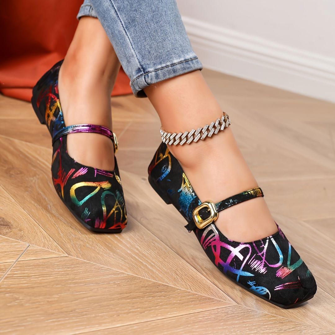 BAILARINAS DE PUNTA CUADRADA CON DISEÑO Bailarina 12 ZAPRINI Negro 34 