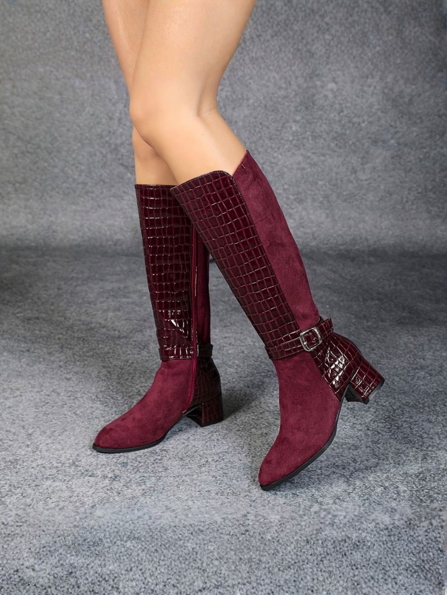 BOTAS CAÑA ALTA DE PUNTA FINA Y TEXTURA Bota 6 ZAPRINI Bordo 34 