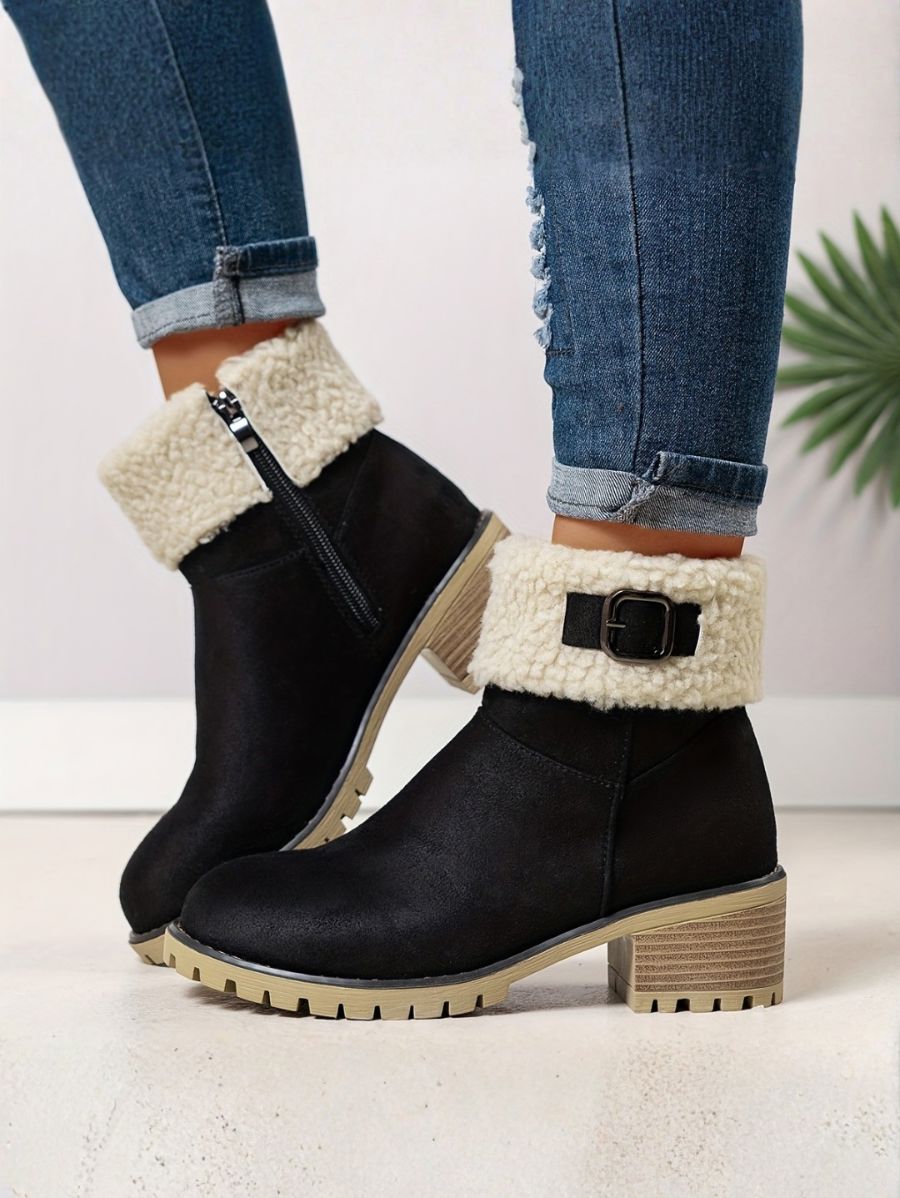 BOTAS CON CORDERITO Y DETALLE DE HEBILLA Bota 18 ZAPRINI Negro 34 