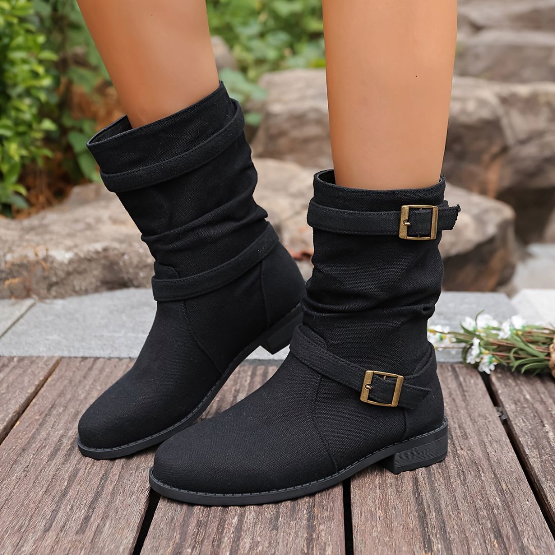 BOTAS CON DOBLE HEBILLA Y PUNTA REDONDA Bota 1 ZAPRINI Negro 34 