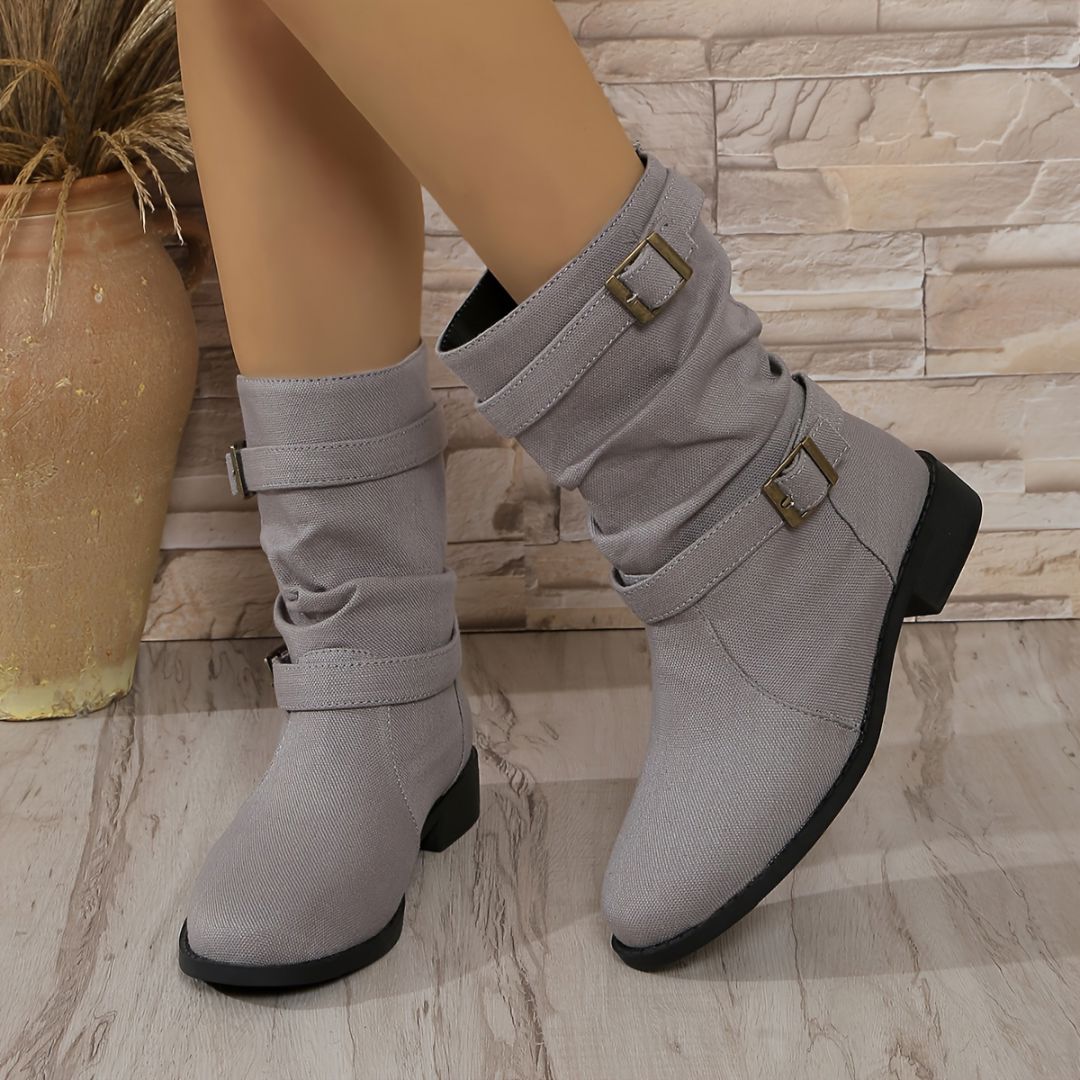 BOTAS CON DOBLE HEBILLA Y PUNTA REDONDA Bota 1 ZAPRINI Gris 34 