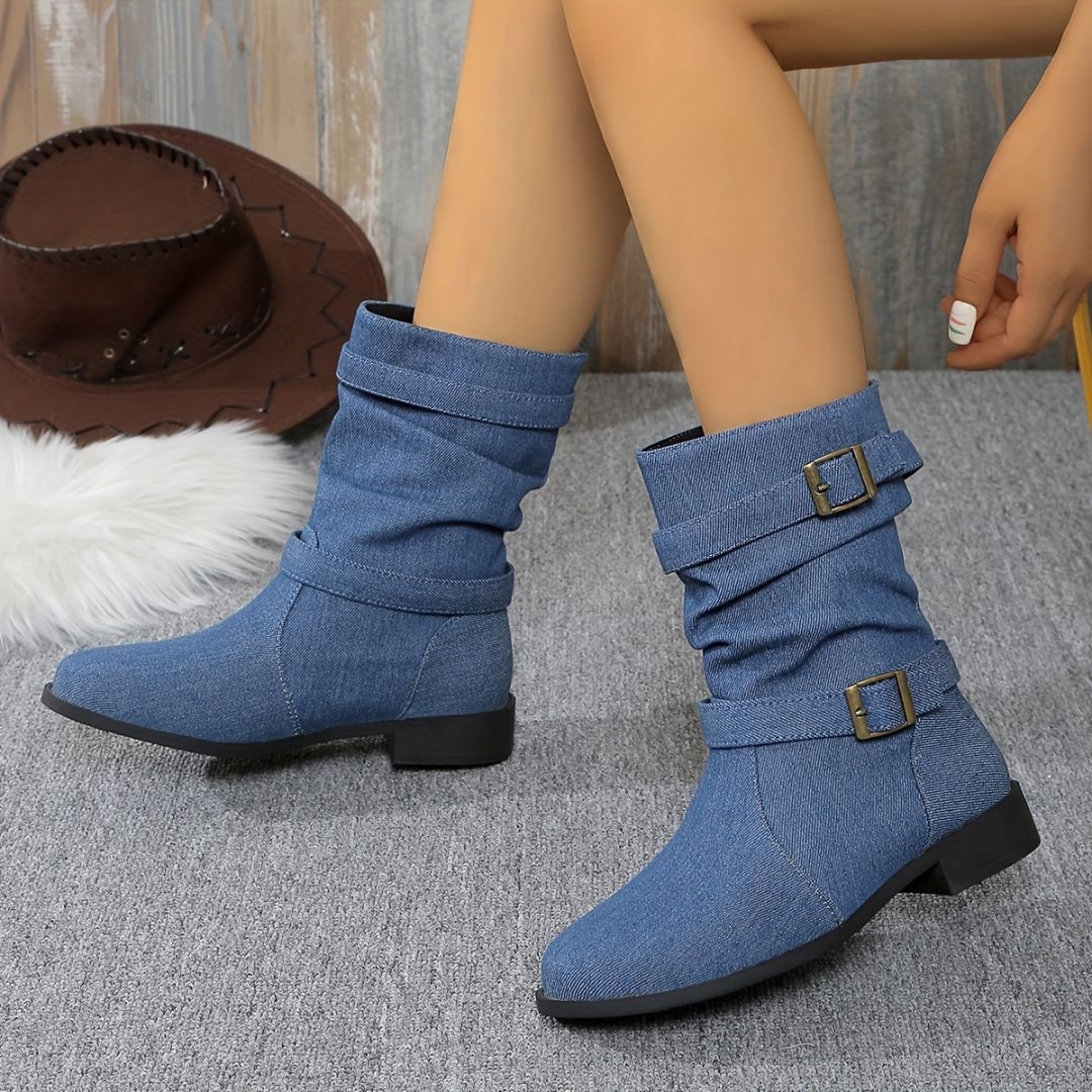 BOTAS CON DOBLE HEBILLA Y PUNTA REDONDA Bota 1 ZAPRINI Azul 34 
