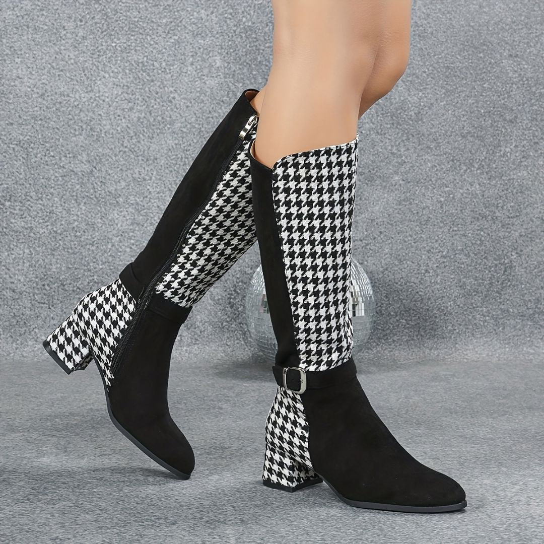 BOTAS CON TACÓN Y ESTAMPADO PIED DE POULE Bota 9 ZAPRINI 34 
