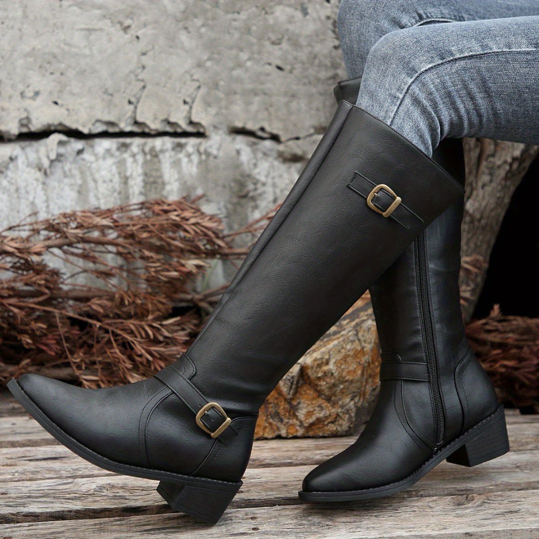 BOTAS DE CAÑA ALTA CON TACÓN Y HEBILLAS Bota 24 ZAPRINI Negro 34 