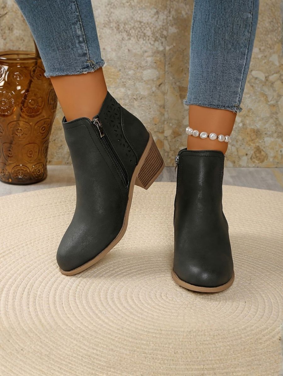 BOTAS DE TACÓN GRUESO CON CALADO Bota 25 ZAPRINI Negro 34 