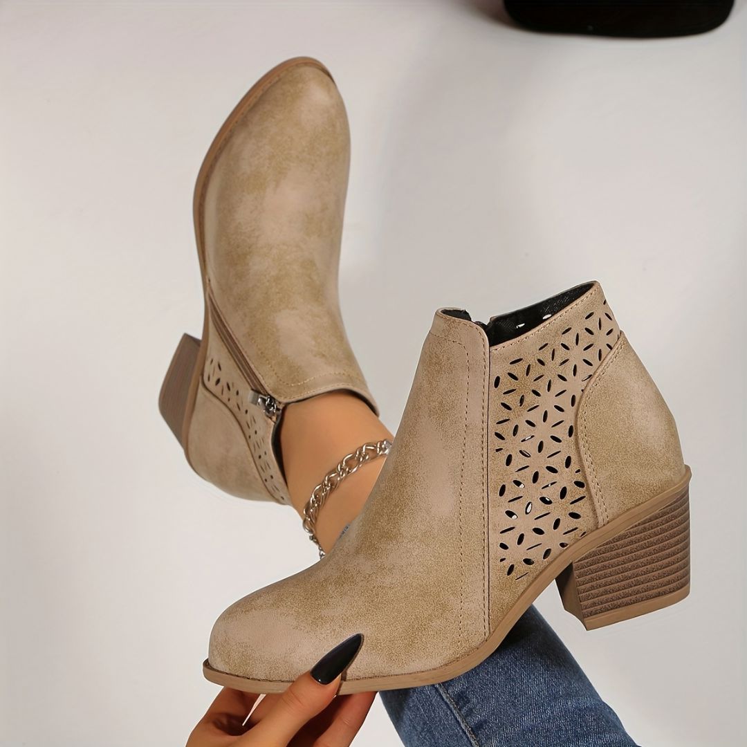 BOTAS DE TACÓN GRUESO CON CALADO Bota 25 ZAPRINI Beige 34 
