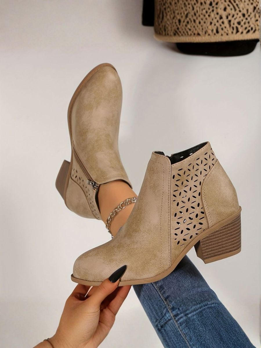 BOTAS DE TACÓN GRUESO CON CALADO Bota 25 ZAPRINI Beige 34 
