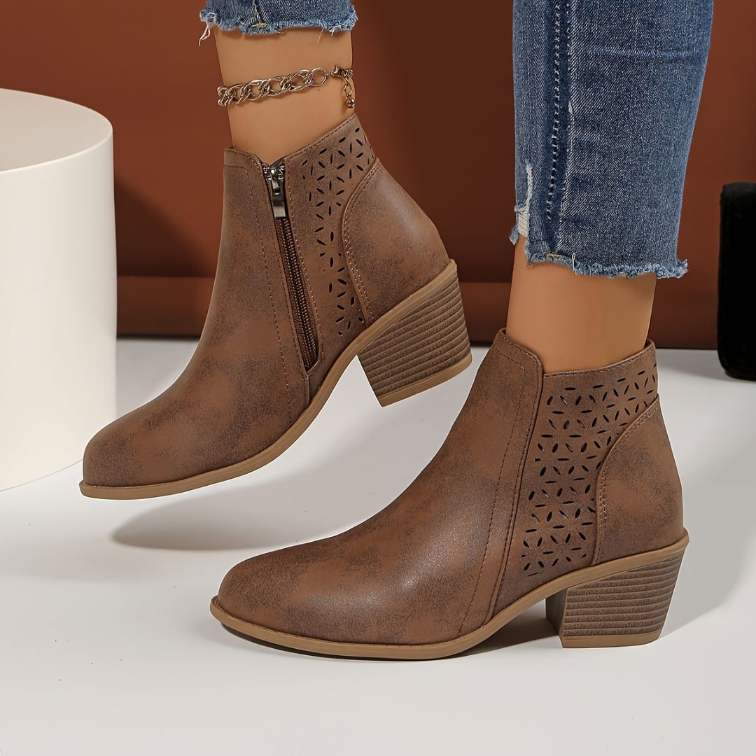 BOTAS DE TACÓN GRUESO CON CALADO Bota 25 ZAPRINI Marrón 34 