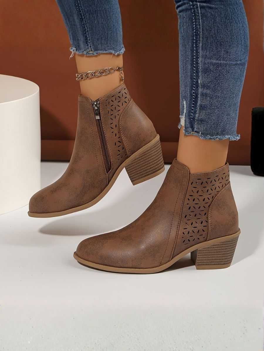 BOTAS DE TACÓN GRUESO CON CALADO Bota 25 ZAPRINI Marrón 34 