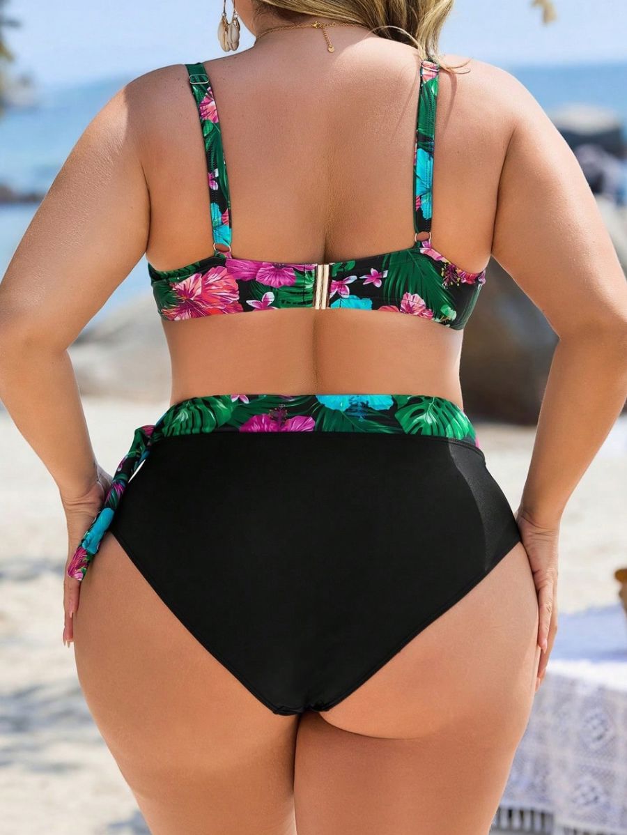 Bikini Con Estampado Tropical y Lazo Plus Size Bikini Plus Size 03 ZAPRINI 