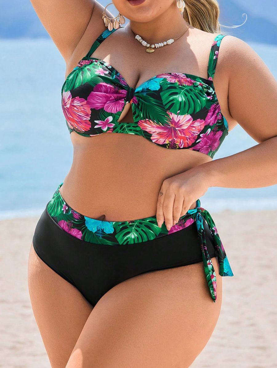 Bikini Con Estampado Tropical y Lazo Plus Size Bikini Plus Size 03 ZAPRINI 