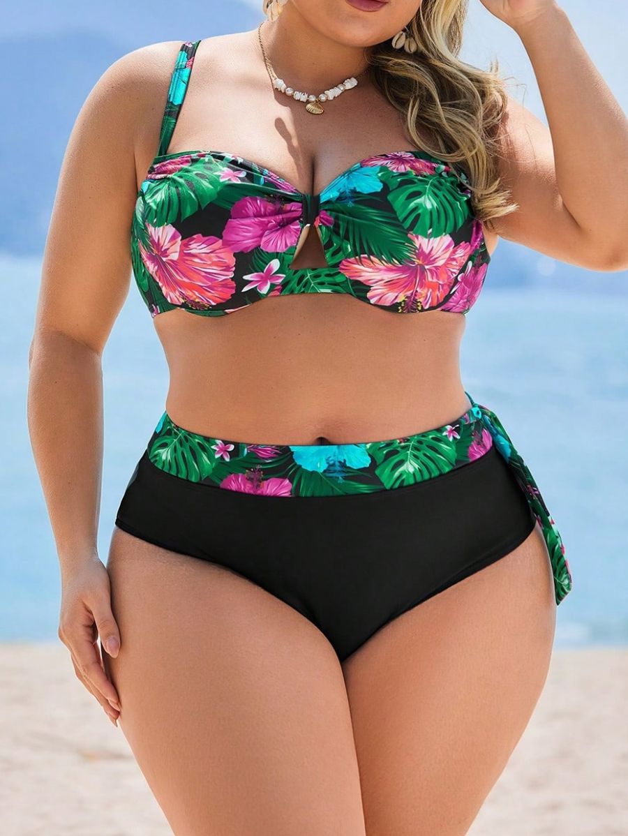 Bikini Con Estampado Tropical y Lazo Plus Size Bikini Plus Size 03 ZAPRINI 