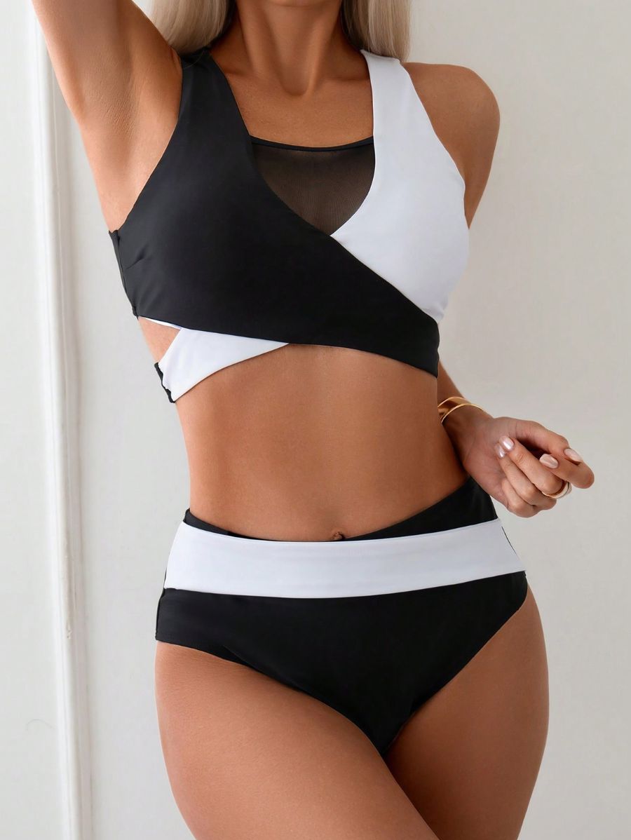 Bikini Con Malla Transparente y Bloques De Color Bikini 05 ZAPRINI XS 