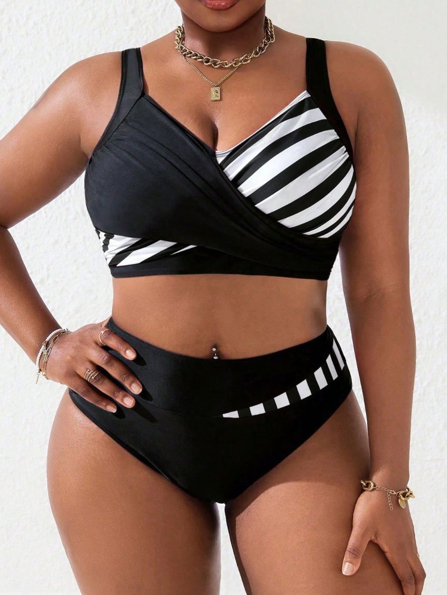 Bikini Cruzado Con Detalle A Rayas Plus Size Bikini Plus Size 08 ZAPRINI 0XL 