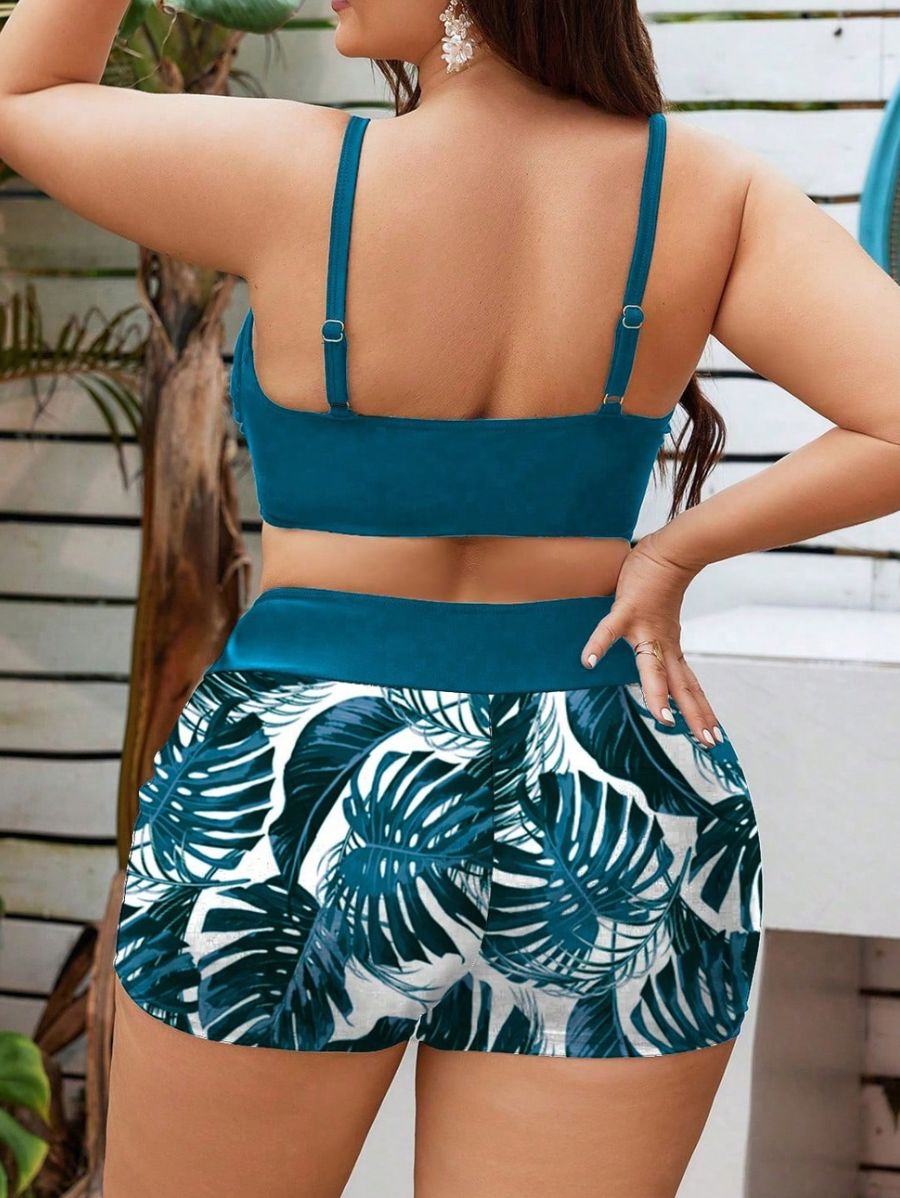 Bikini De Short Con Estampado De Hojas Plus Size Bikini Plus Size 05 ZAPRINI Azul 0XL 